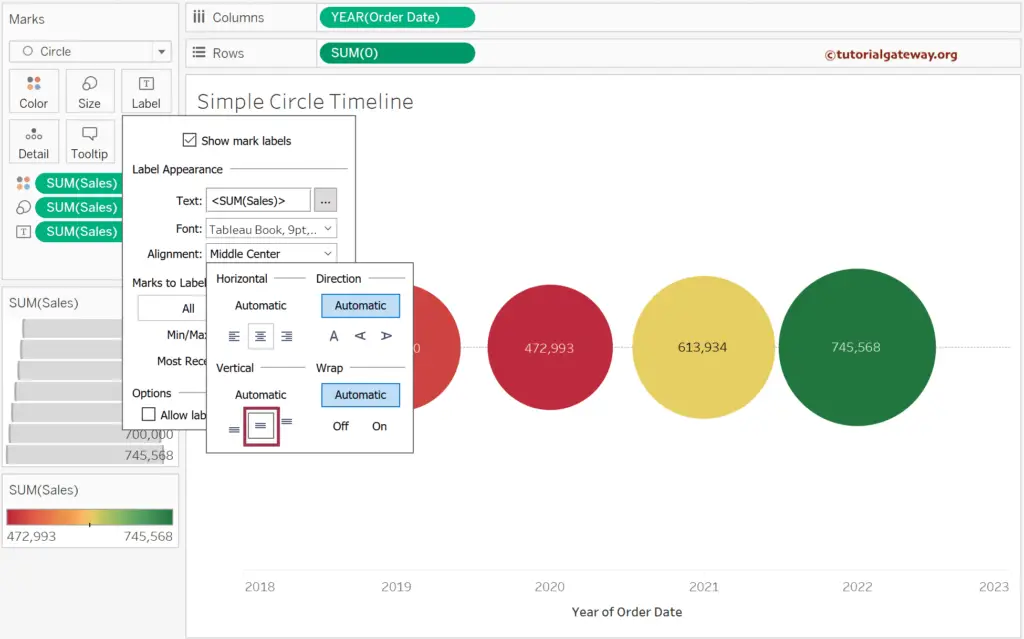 How to Create a Simple Circle Timeline in Tableau and Align data labels 