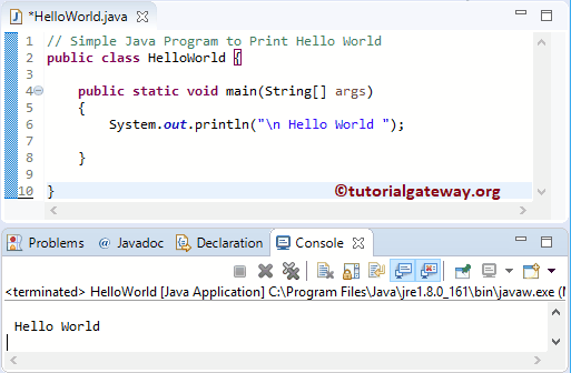 Simple Java Program to Print Hello World 1