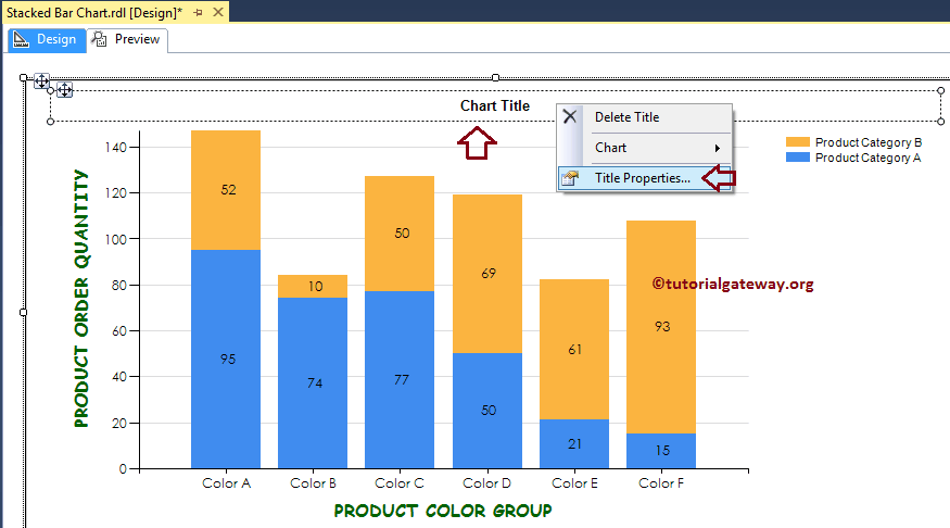Stacked Bar Chart Title Properties