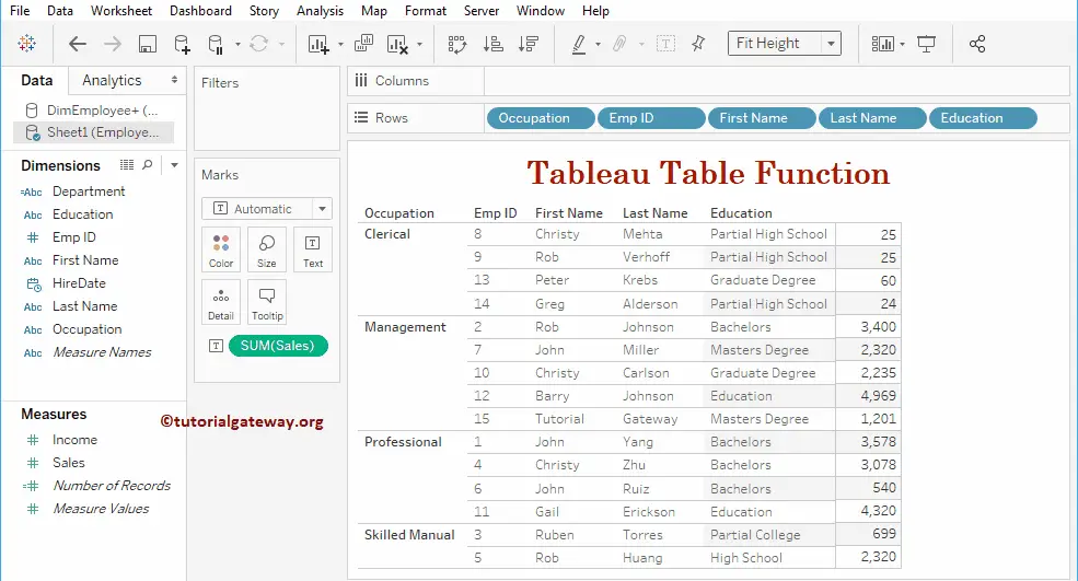 Tableau Table Functions 1