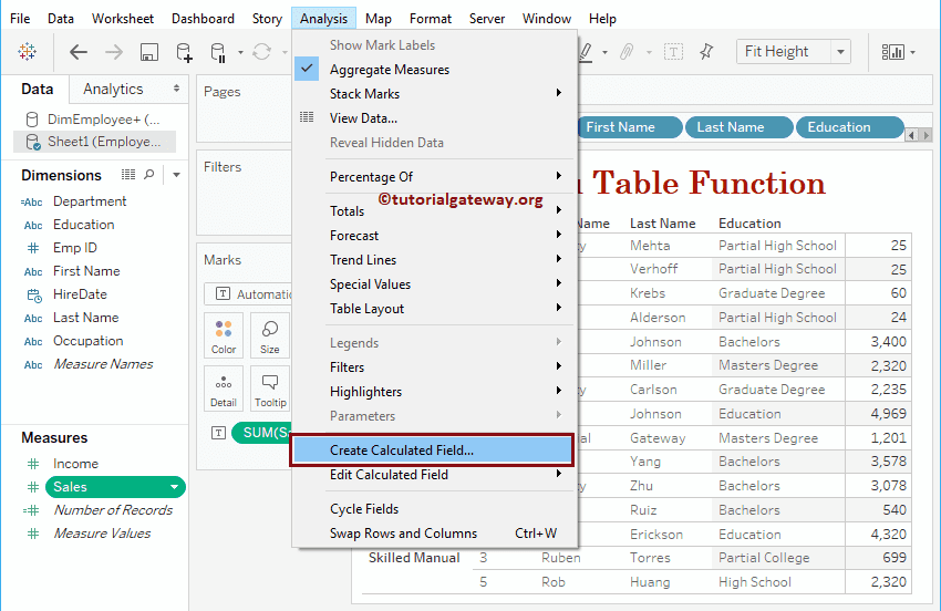 Create Table Calculated Field 2