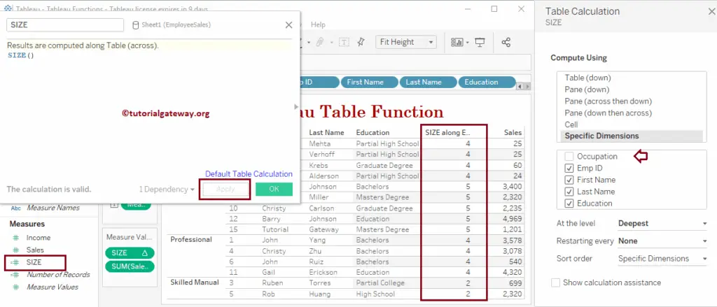 Tableau Table Size Function 16