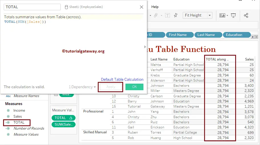 Tableau Table Total Function 17