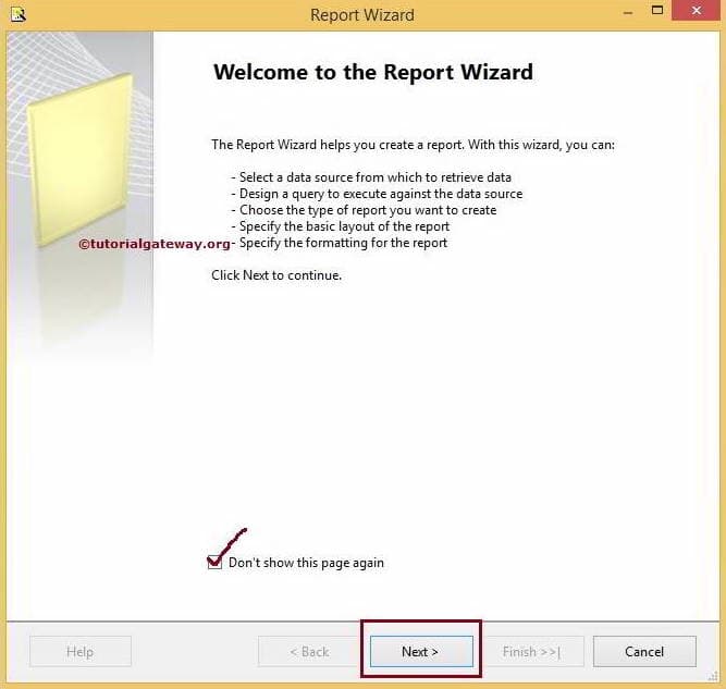 Report Wizard Start Page 1