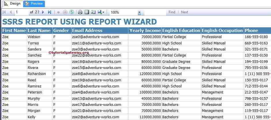 View Table in Report Wizard 13
