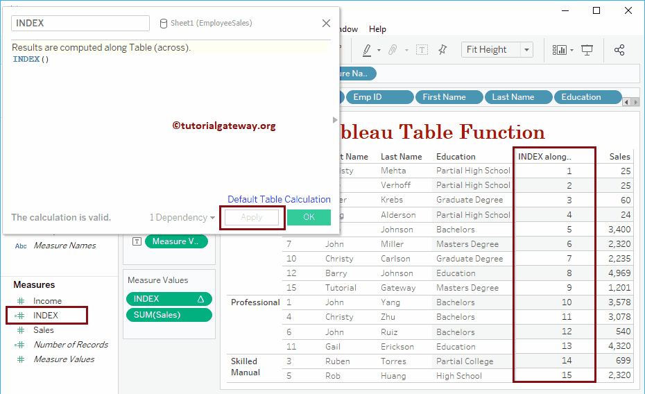 Tableau Table index Function 10