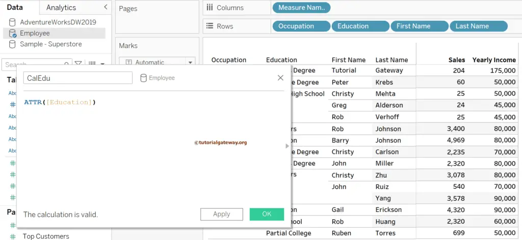 Create a calculated field to write Tableau ATTR Function