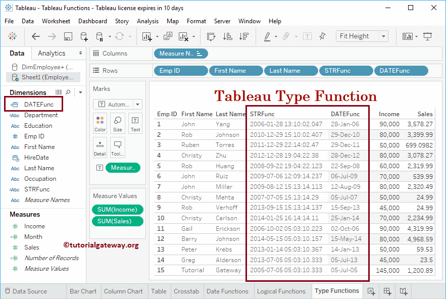 Tableau Conversion Functions