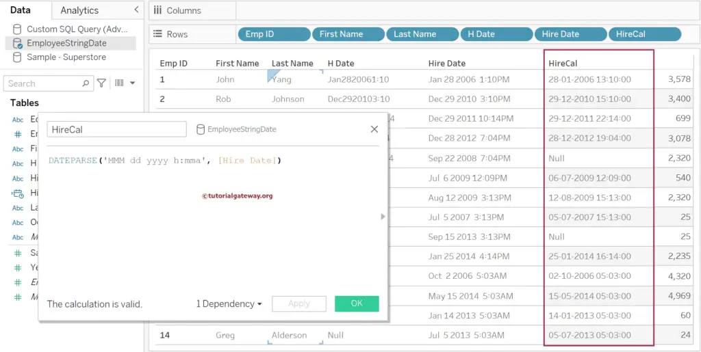Tableau DATEPARSE Function to Convert String Field to Date Time column