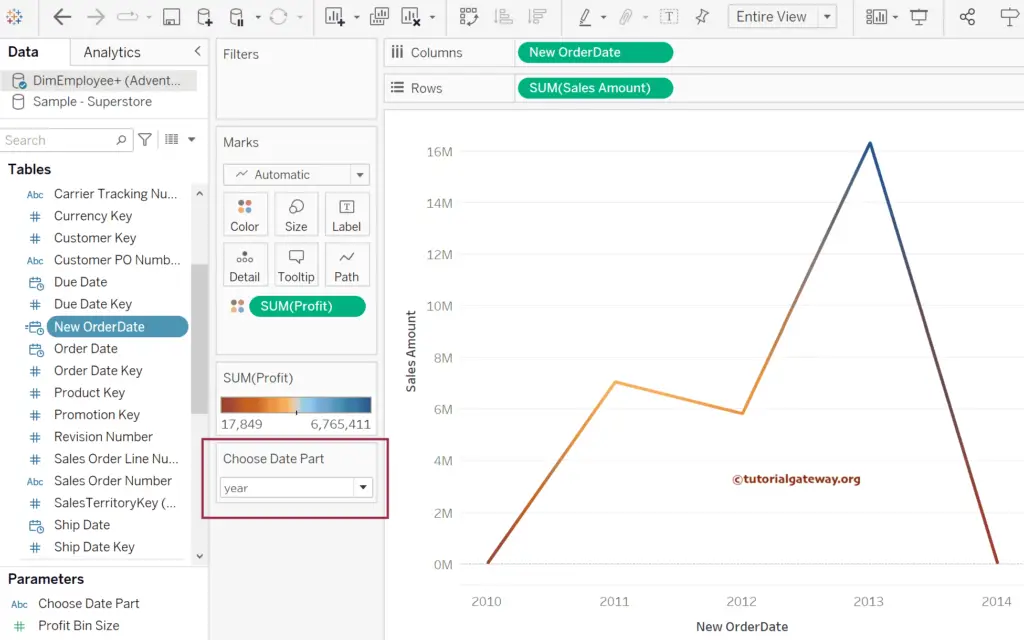 Tableau Date Calculation using Parameter value year