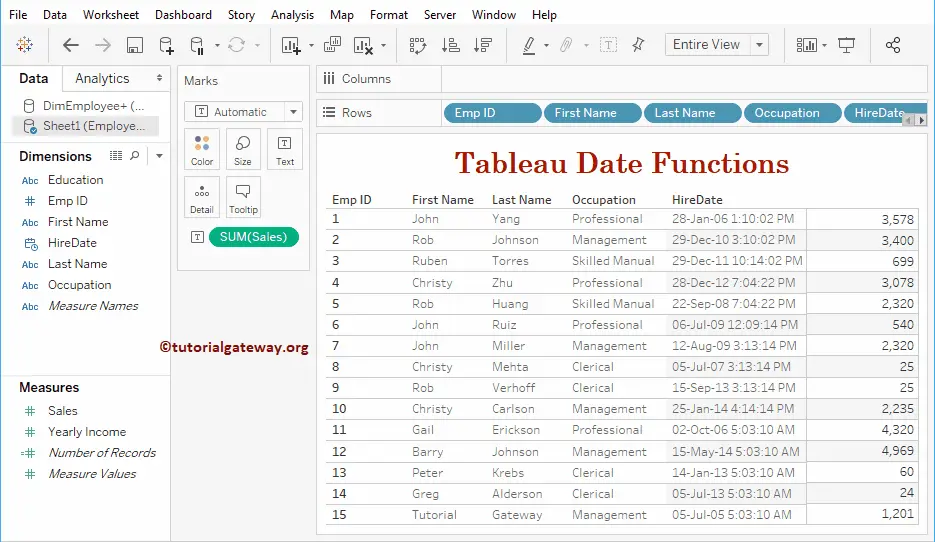 Tableau Date Functions 1