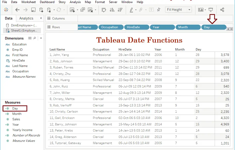 Tableau Day Function 10