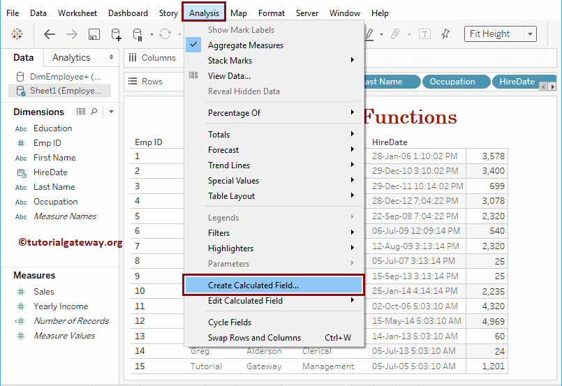 Tableau Date Year Functions 2