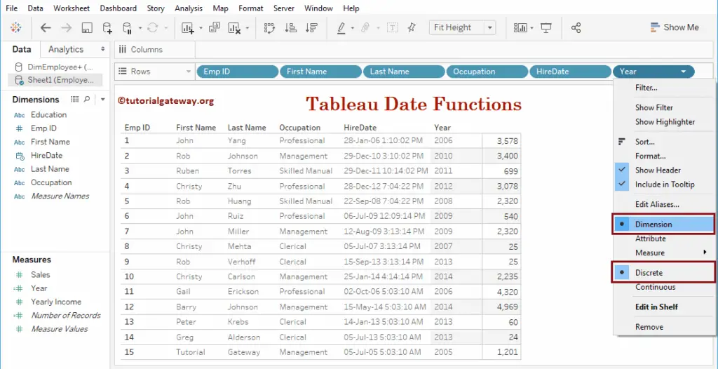 Tableau Date Year Functions 6