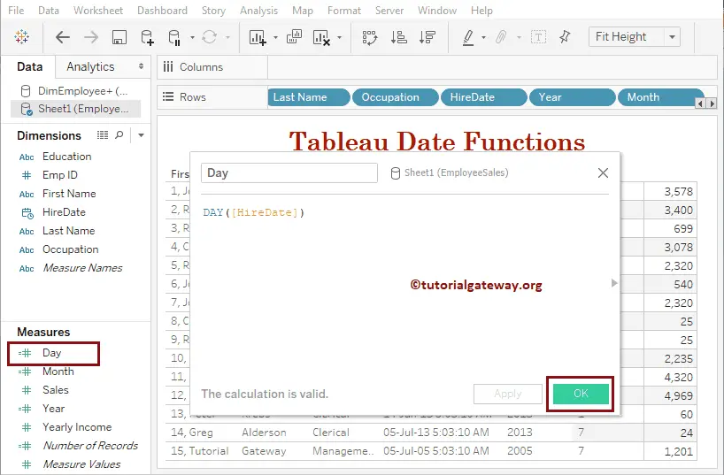 Tableau Day Function 9
