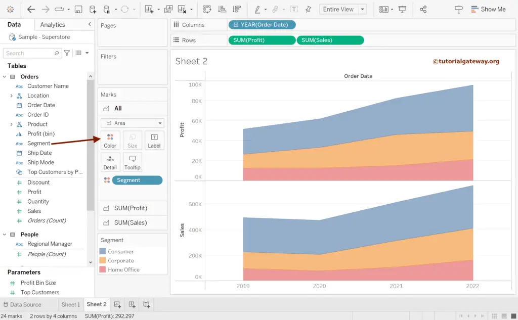 Add Colors to Tableau Discrete Area Chart with Multiple Measures