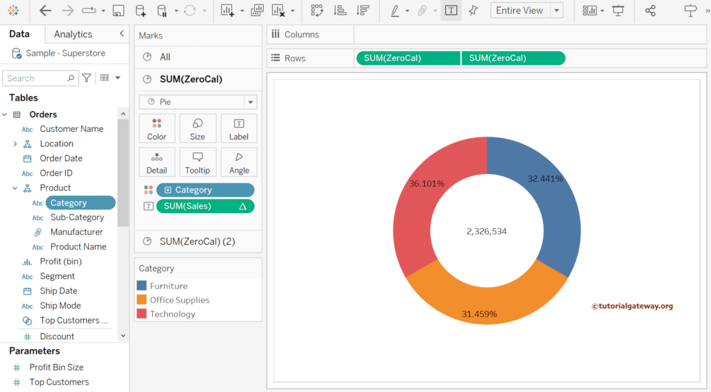 Tableau Donut Chart with Percentages as Data Labels