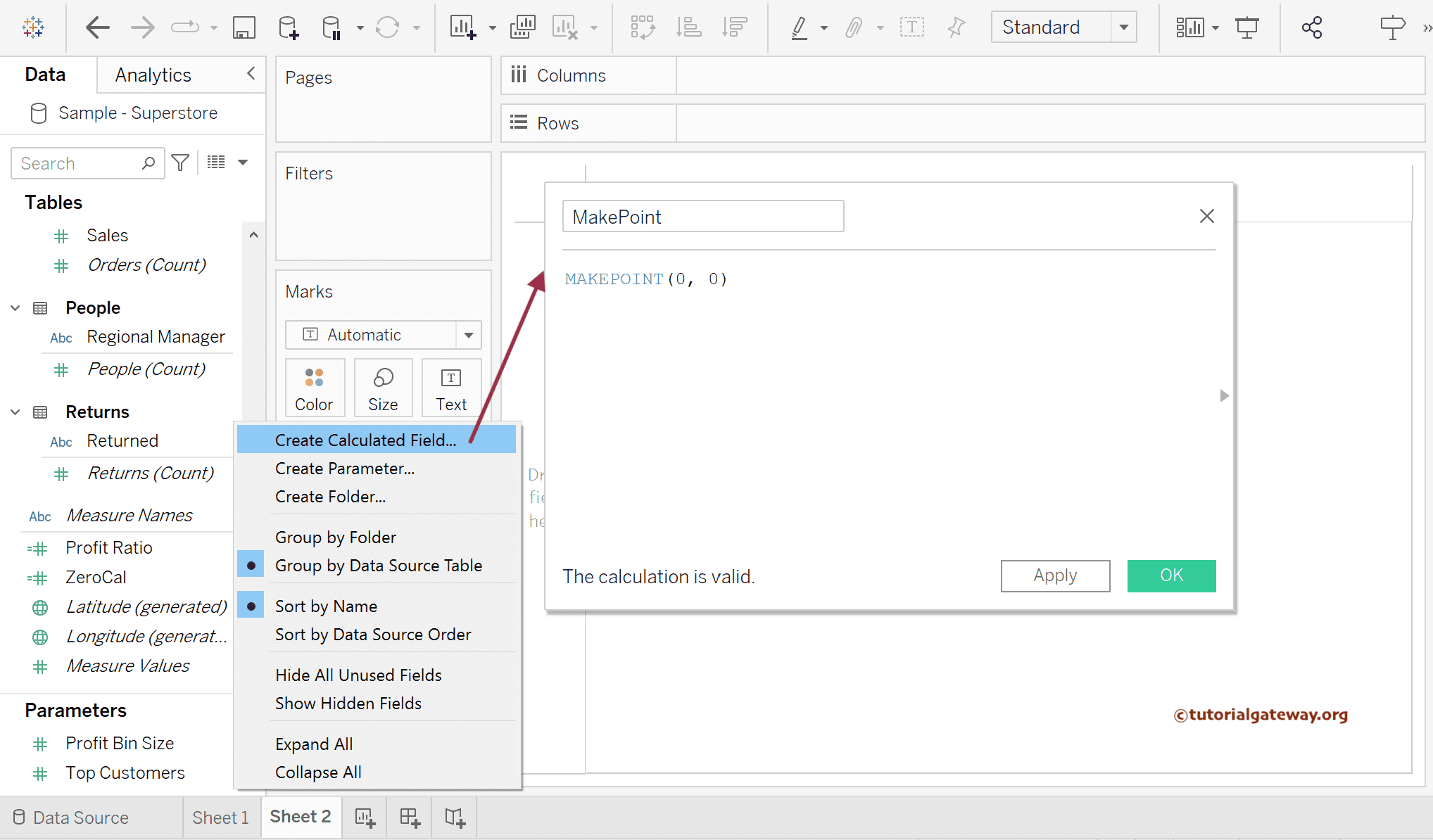 Create a MAKEPOINT Calculated Field