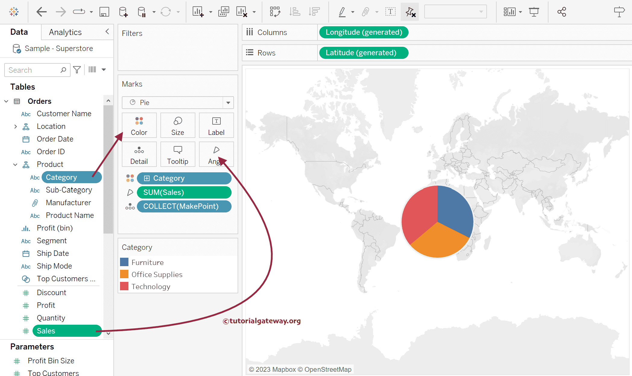 Add Category to create pie chart