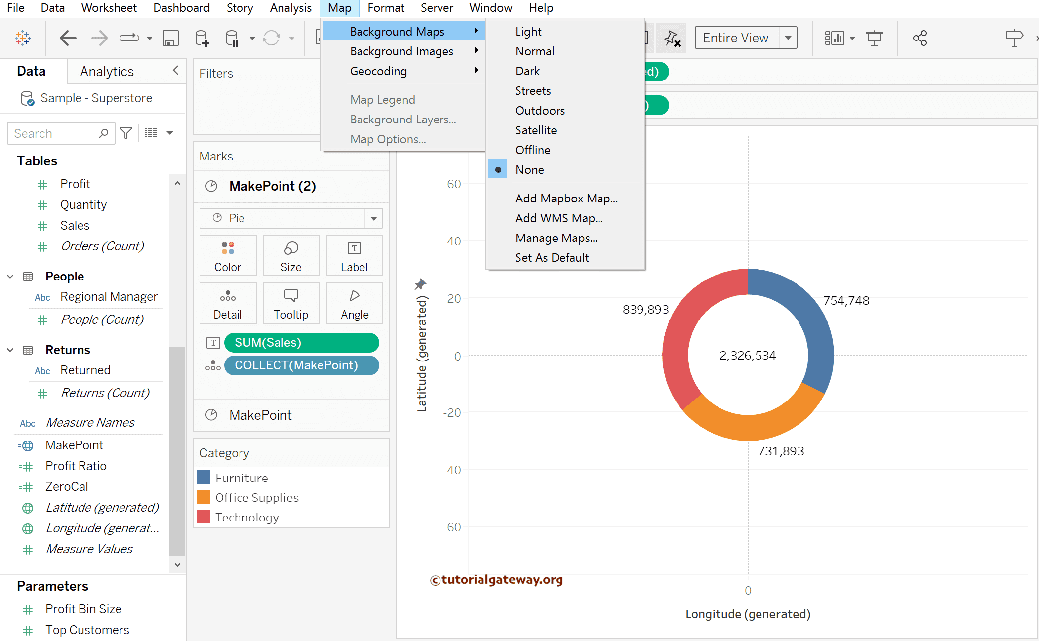 Remove Map from Tableau Donut Chart Background