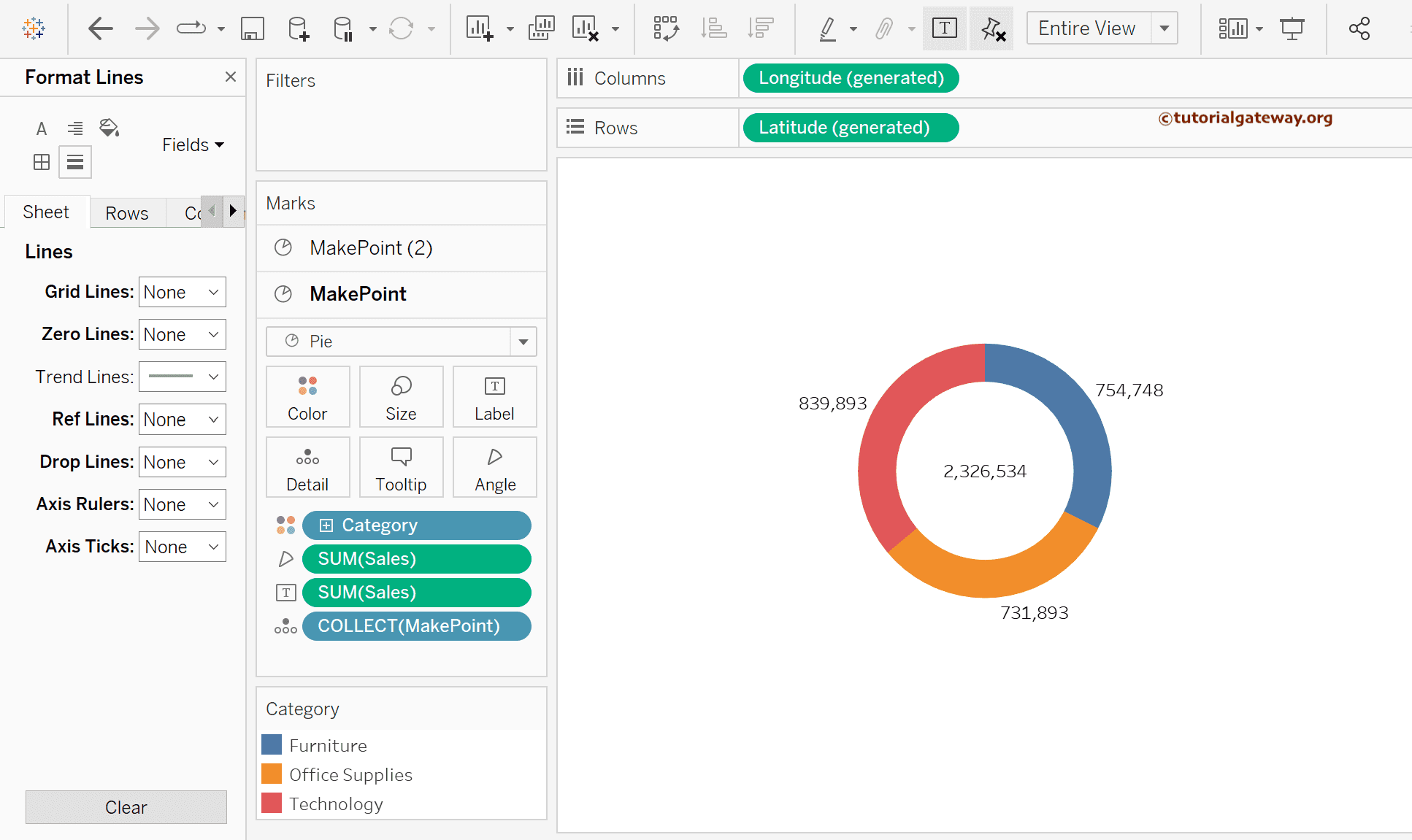 Remove Axis Lines and Headers from Tableau Donut Chart