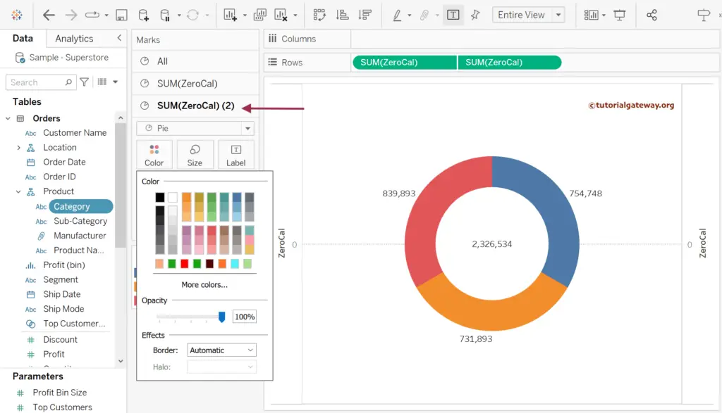 Change the Tableau Donut Chart Central Space to White