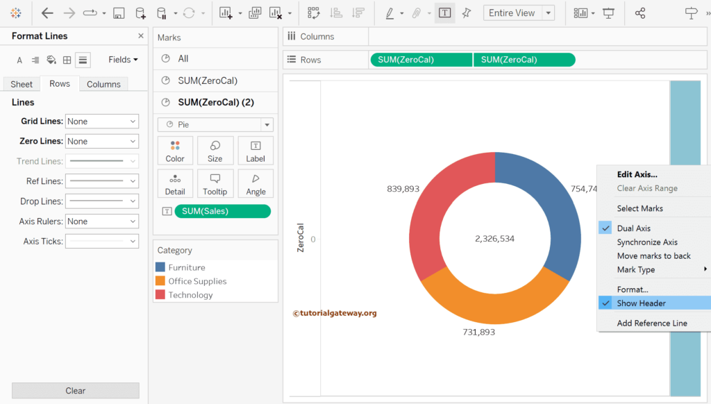 Remove the Headers from  Tableau Donut Chart