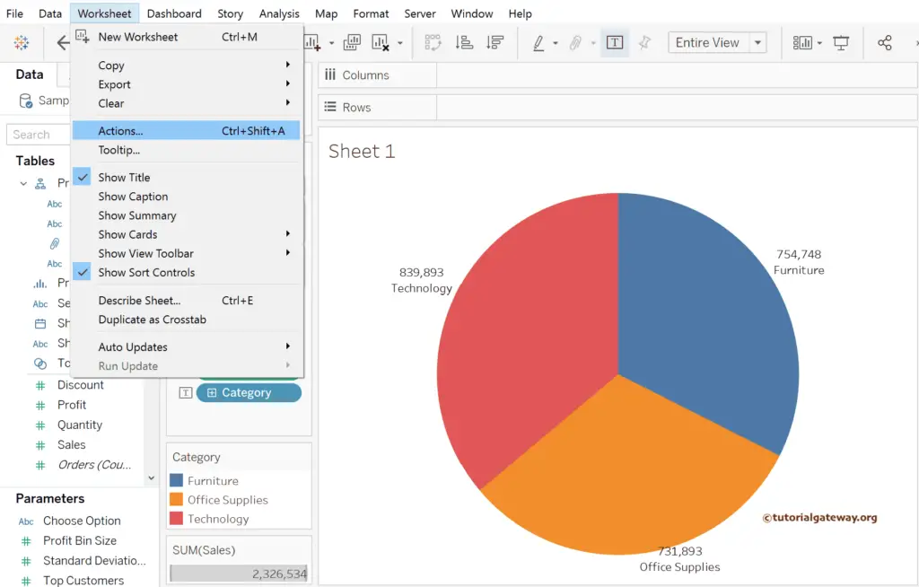 Use the Worksheet menu to choose Tableau Highlight Action Filter