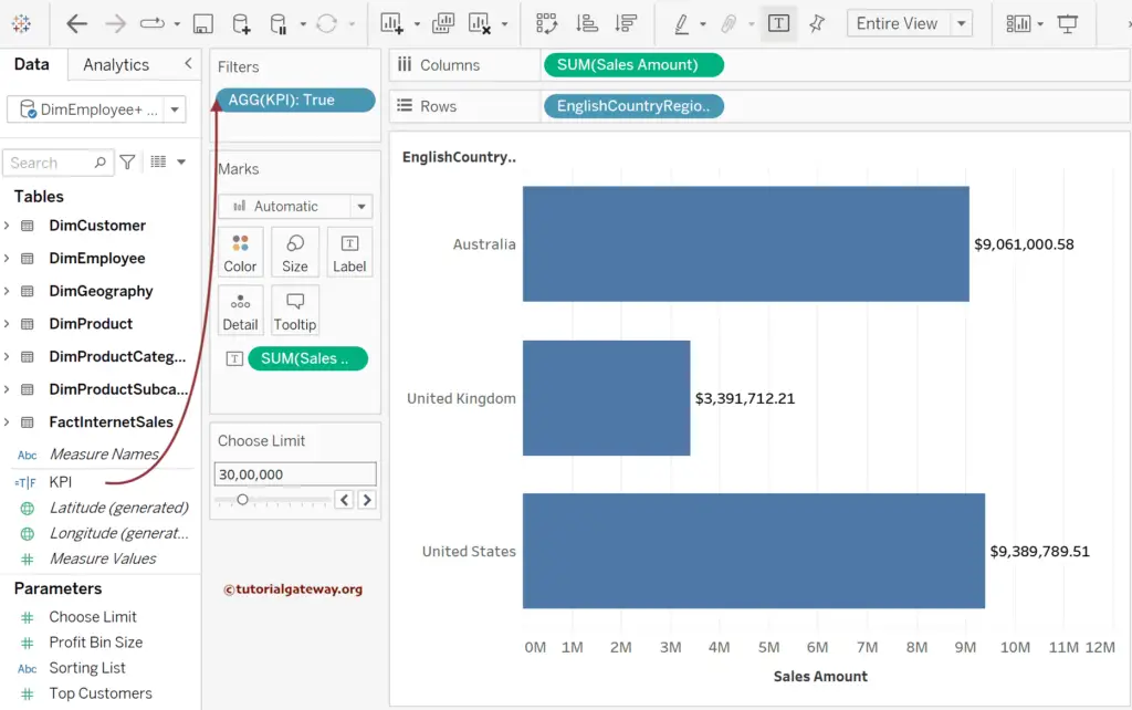 Add Tableau KPI with Parameter Calculated field to filter shelf 