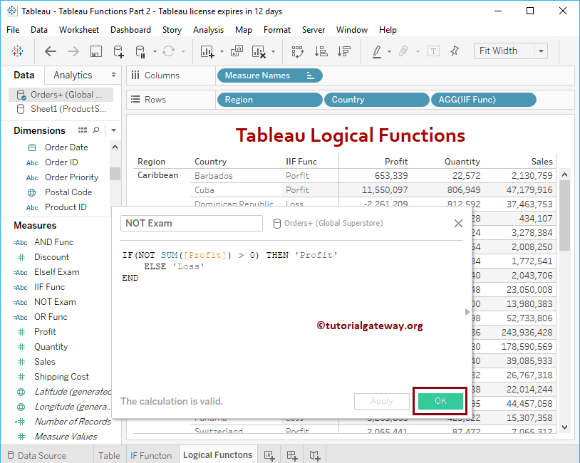 Tableau NOT function 9