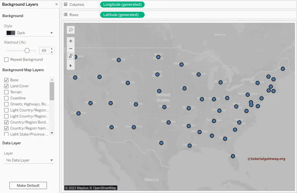 Tableau Map Options to change style asDark and washout (Opacity) high