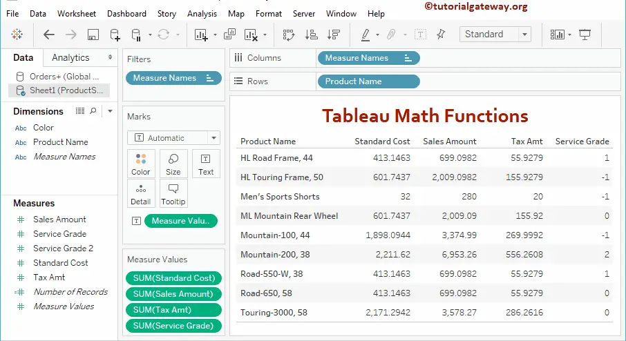 Tableau Math Functions 1