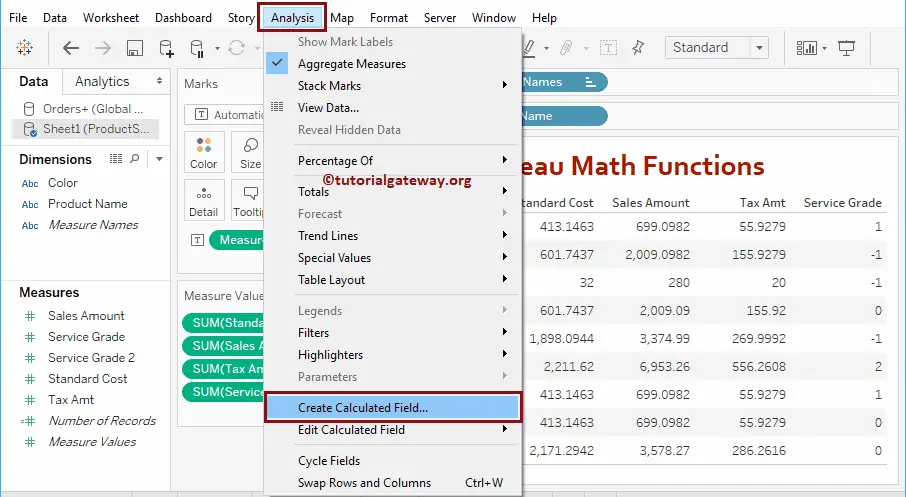 Tableau Math Functions 2
