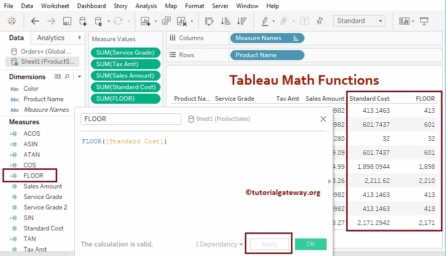 Tableau Math Functions 20