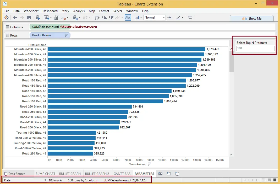 Tableau Parameters to Select Top 10 and 100