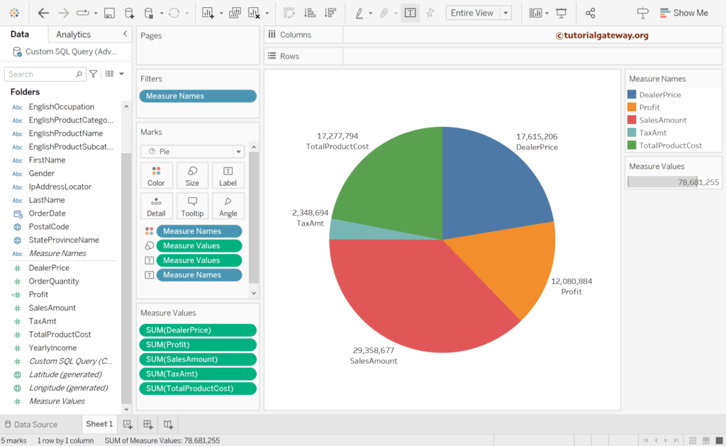 Add Data labels to Tableau Pie chart using Multiple Measures