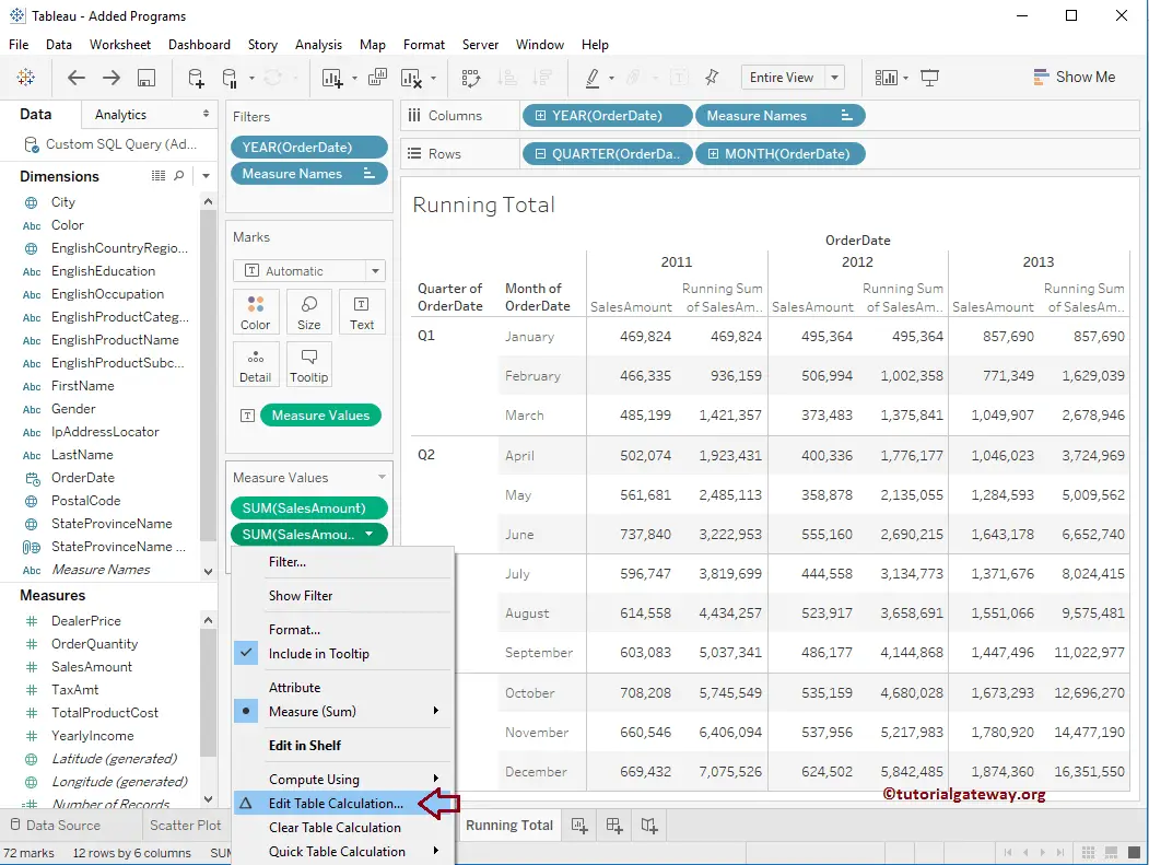 Tableau Running Total Calculation 10
