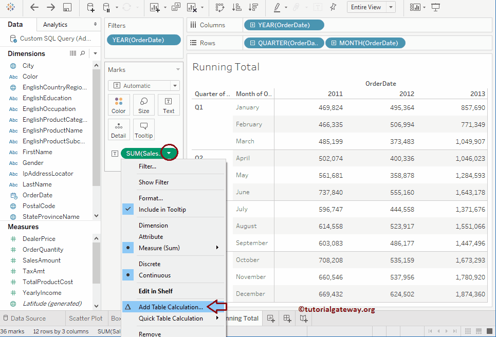Tableau Running Total Calculation