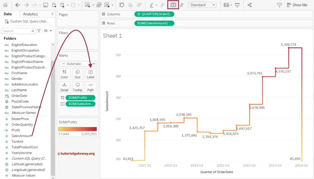 Add Data Labels to Tableau Stepped Line Chart