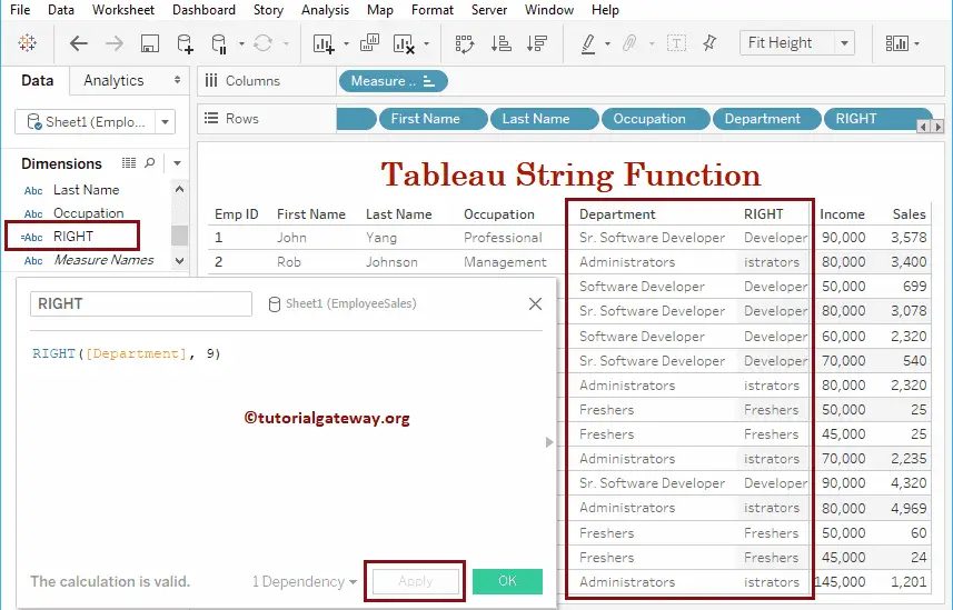 Tableau RIGHT function 13