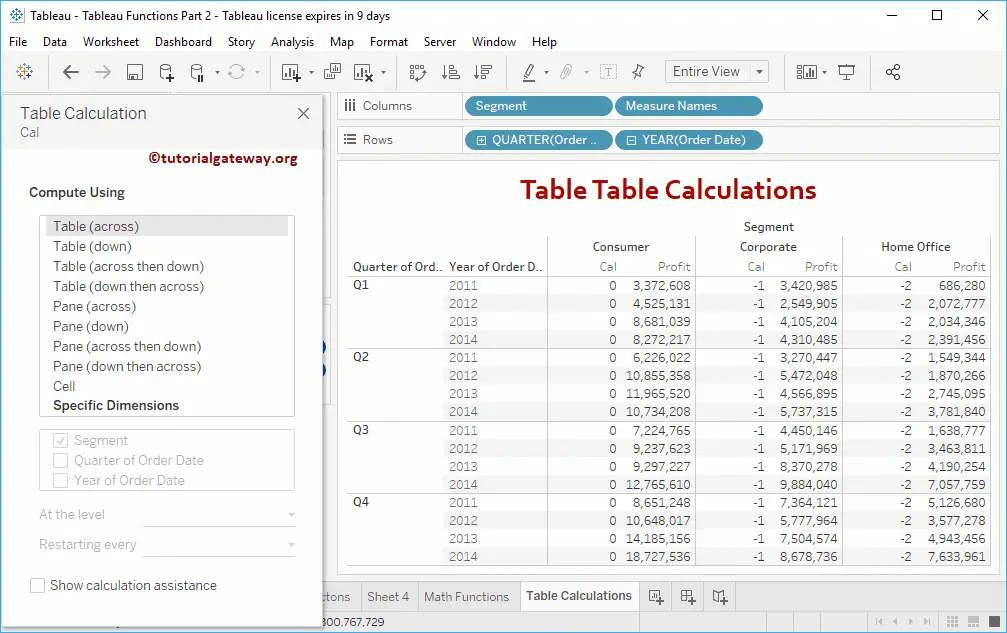 Tableau Table Across Calculations 14