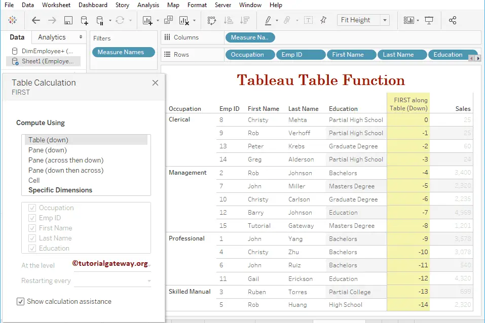 Tableau Table Functions 7