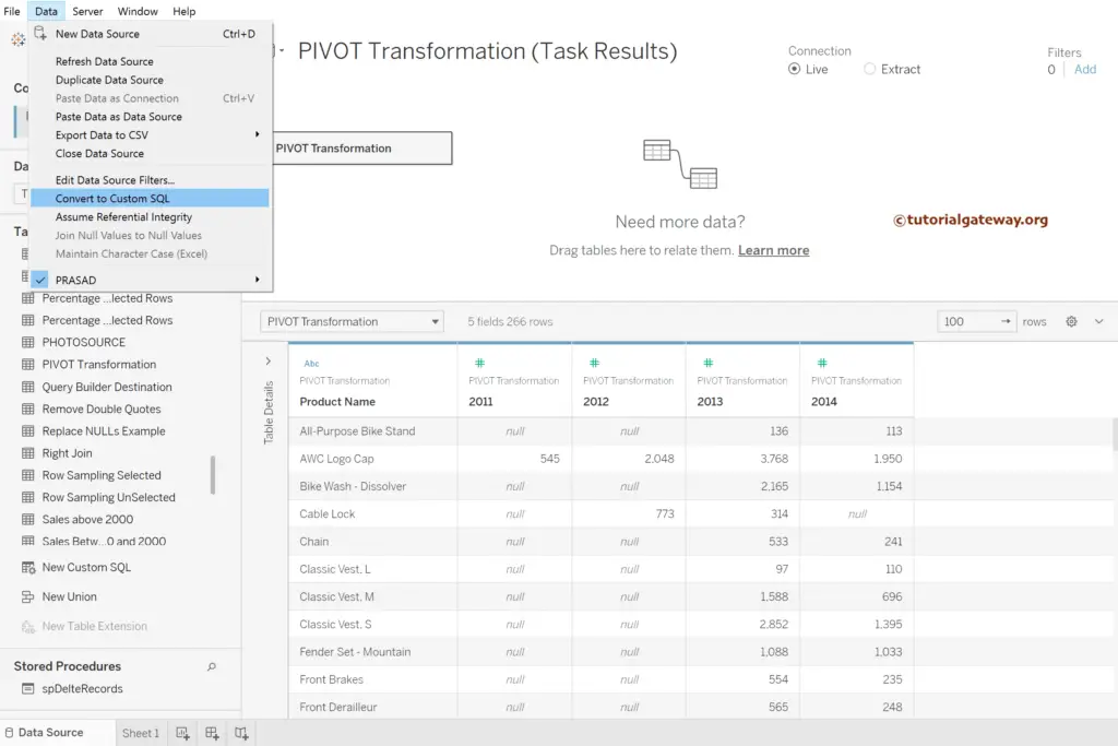 Custom SQL Query in Tableau to Unpivot Table Columns 5