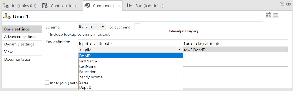 Add Input Key and Lookup key attributes