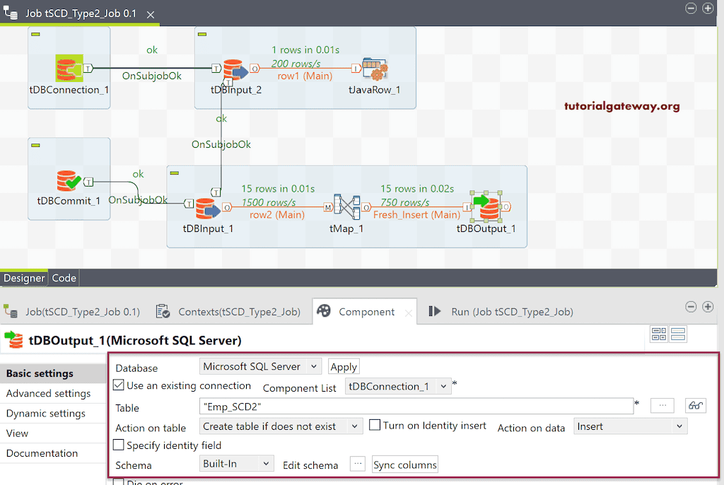 Configure tDBOutput