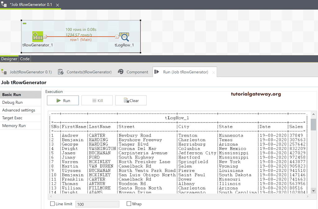 Run the Talend tRowGenerator to generate random rows