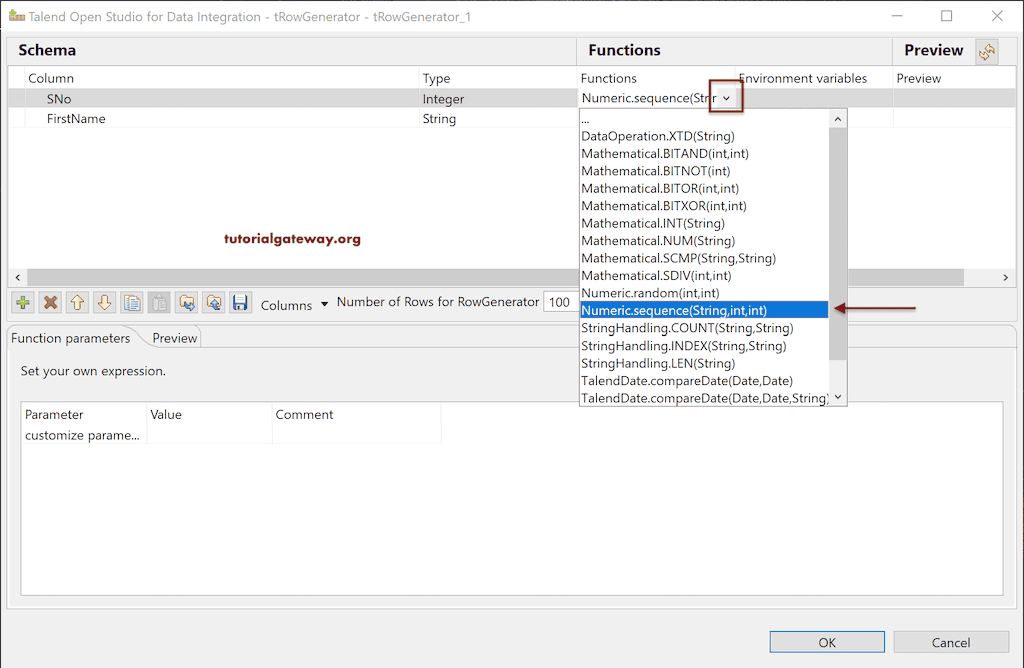 Talend tRowGenerator Function to to generate rows
