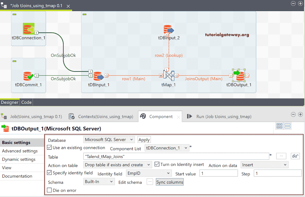Configure the output table name 