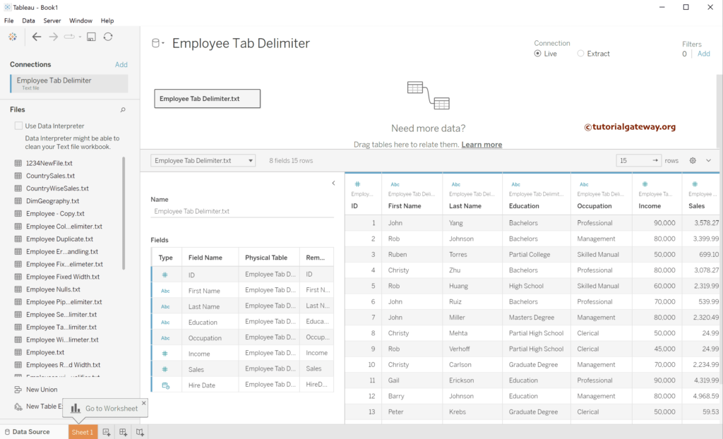 Connect Tableau to a Tab Delimiter Text File 3