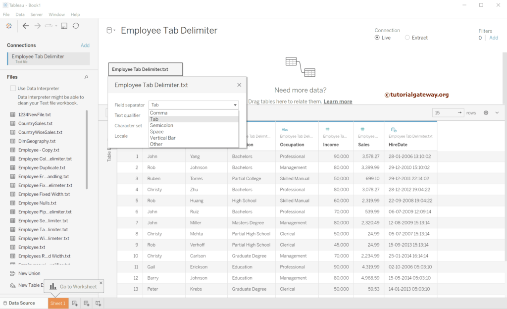 Connect Tableau to a Tab Delimiter Text File 7